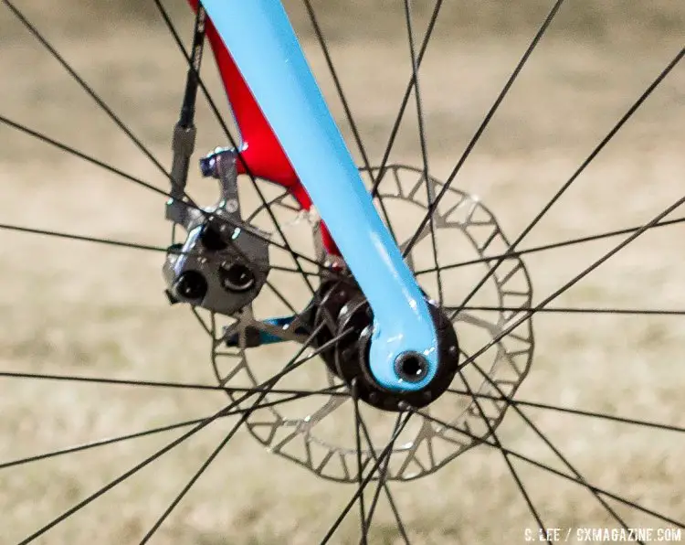 Shimano BR-CX77 mechanical disc brakes. Katie Compton's Trek Boone at CrossVegas 2016 and JingleCross. © C. Lee / Cyclocross Magazine