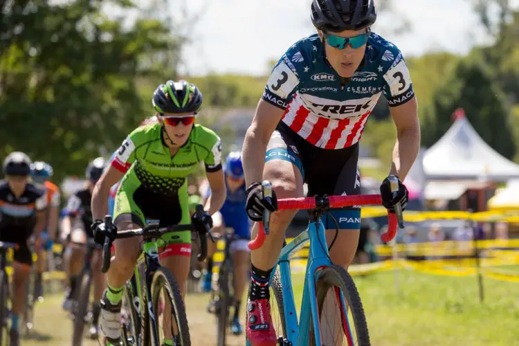 Compton leading Antonneau. 2016 Trek CXC Cup Day 1 Elite Women. © Wil Mathews