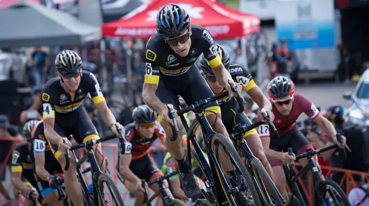 Telenet-Fidea amassed at the front, but couldn't stop a Steve Chainel win. 2016 Trek CXC Cup Day 1 Elite Men. © Wil Mathews