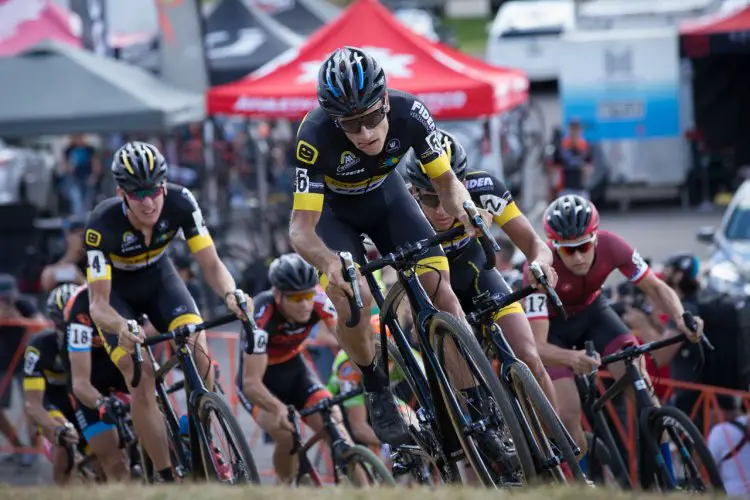 Telenet-Fidea amassed at the front, but couldn't stop a Steve Chainel win. 2016 Trek CXC Cup Day 1 Elite Men. © Wil Mathews