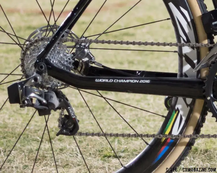 SRAM eTAP's first UCI Cyclocross World Cup on Wout van Aert's CrossVegas 2016 winning Colnago Prestige. © C. Lee / Cyclocross Magazine