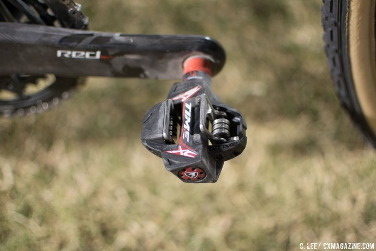 The World Champion is one of the few European cyclocross racers not using Shimano SPD pedals, and instead opts for the Time ATAC XC 12 pedals which feature a titanium axle and carbon body. © C. Lee / Cyclocross Magazine