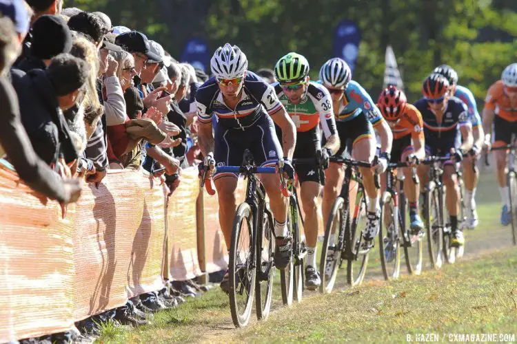 France's Venturini was an early aggressor. Elite Men, 2016 European Cyclocross Championships UEC. © B. Hazen / Cyclocross Magazine