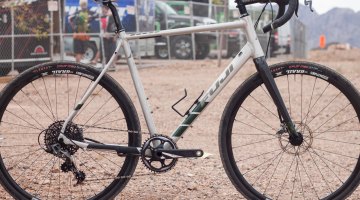 The Fuji Jari 1.1 aluminum 1x gravel bike at Interbike Outdoor Demo 2016. Available in October/November, the bike has a claimed weight of 19.47 lbs for a 56cm, and a retail price of $2,950 USD © Cyclocross Magazine