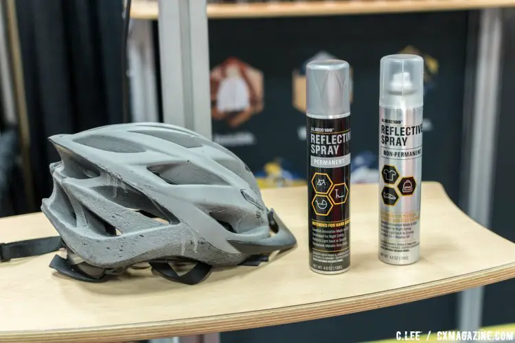 Albedo 100 reflective spray. The helmet on the left is treated with the permanent spray, changing its color. © Clifford Lee