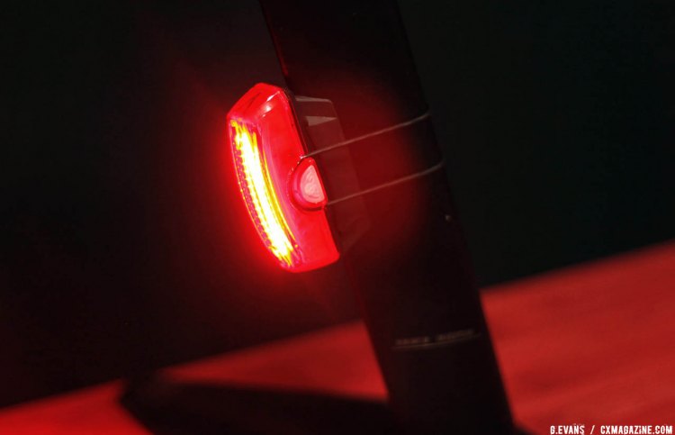 Also new for 2017 is the Cateye Rapid X2 Kinetic tail light. The 50 lumen light features a built in accelerometer that prompts the light to emit a 3 second burst mode whenever a rider accelerates–$60 USD. © Cyclocross Magazine