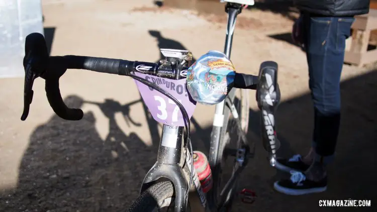 Leftovers from Riffle's 100% race / 100% party ratio adorn his Zipp handlebars. © Cyclocross Magazine