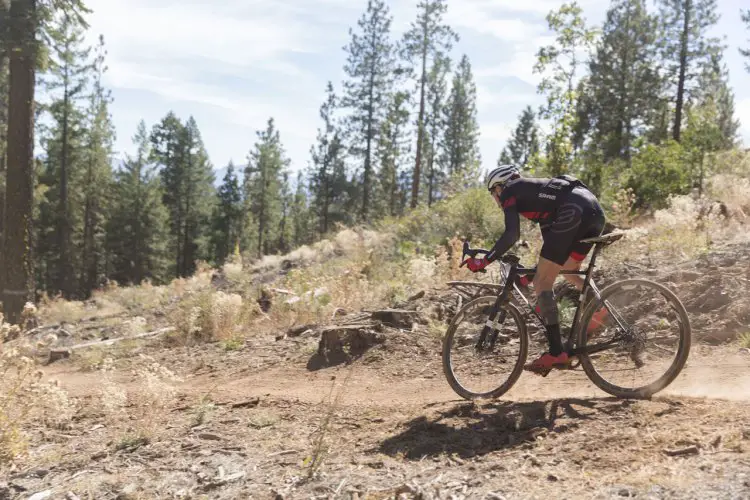 Riffle pins it on the fouth and final Grinduro stage. He would post the fastest time for the stage, and win the overall. © Dusty Bermshot