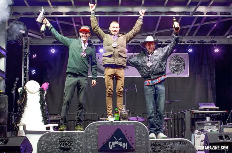 Duncan Riffle takes the win at the 2016 Grinduro over Geoff Kabush and Carl Decker. © Cyclocross Magazine