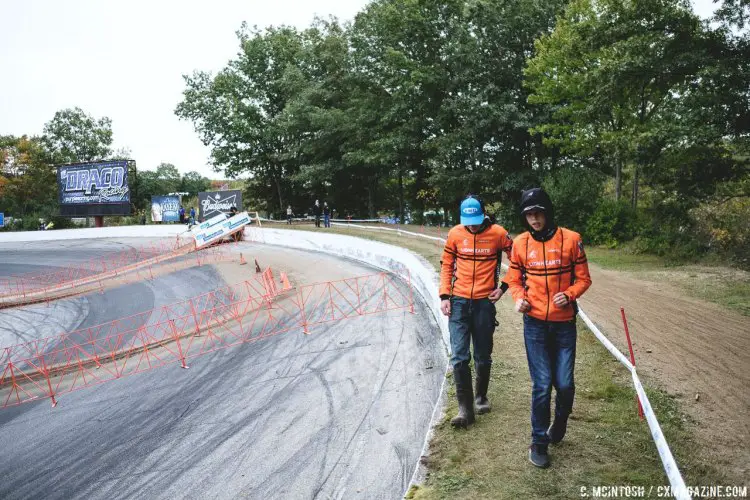 Inspecting the race track. 2016 KMC Cross Fest Day 2. © Chris McIntosh / Cyclocross Magazine