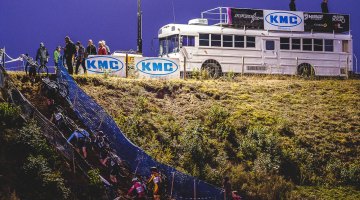 The run-up got even trickier after the sun went down. 2016 KMC Cross Fest Day 2. © Chris McIntosh / Cyclocross Magazine