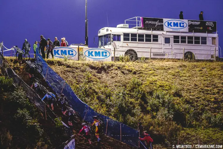 The run-up got even trickier after the sun went down. 2016 KMC Cross Fest Day 2. © Chris McIntosh / Cyclocross Magazine