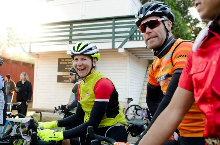 Meredith Miller is all smiles at the start of the 2016 Grinduro in Qunicy, CA. © Ian Stowe