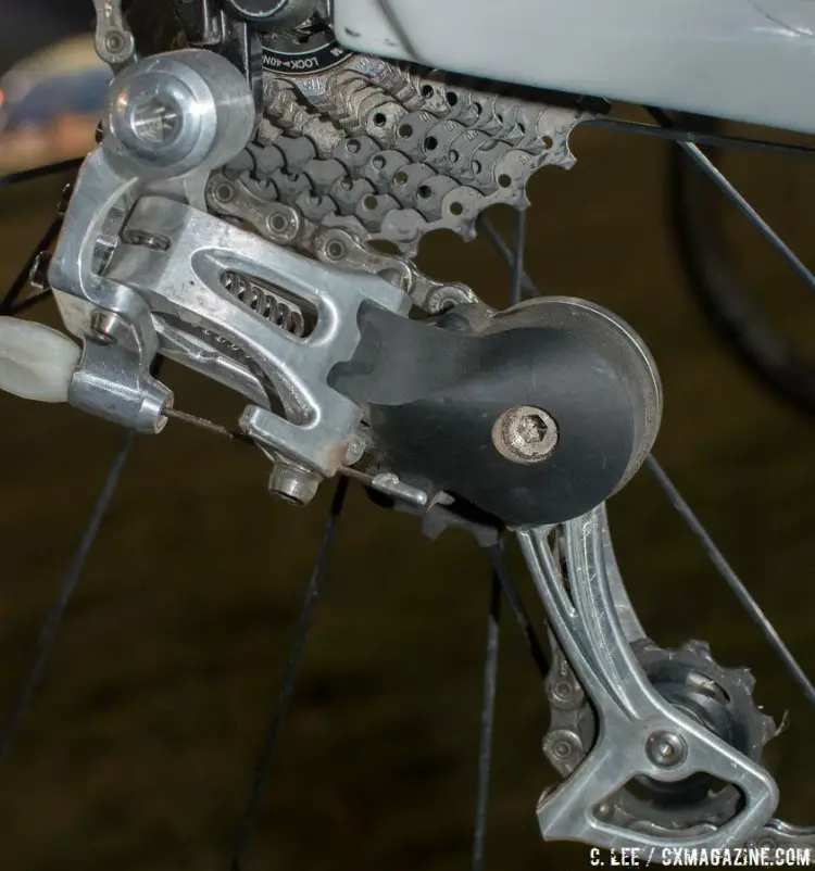 Mystery prototype rear derailleur seen on Molly Cameron's Focus Mares. © Clifford Lee / Cyclocross Magazine