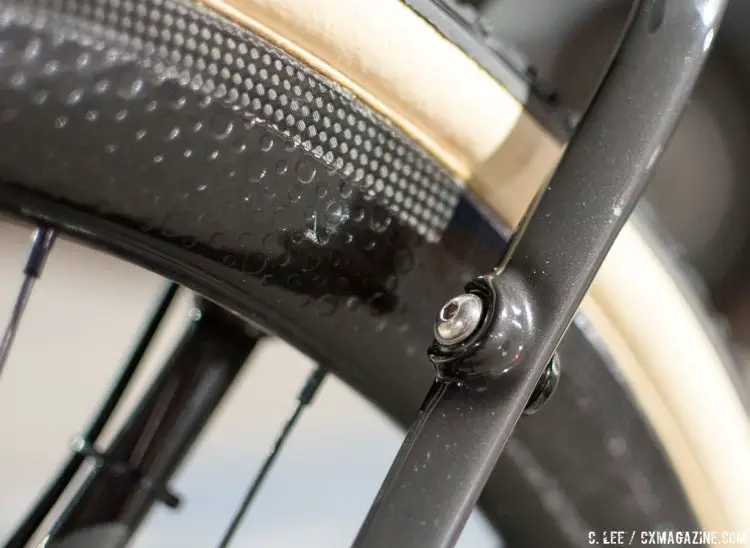 The unused canti studs are a new modification not found on the Bailey, Louis Garneau and Alan versions of this frame that we've seen. Sophie de Boer's CrossVegas World Cup-winning "mystery" cyclocross bike - a Bailey / Louis Garneau / Alan. © C. Lee / Cyclocross Magazine
