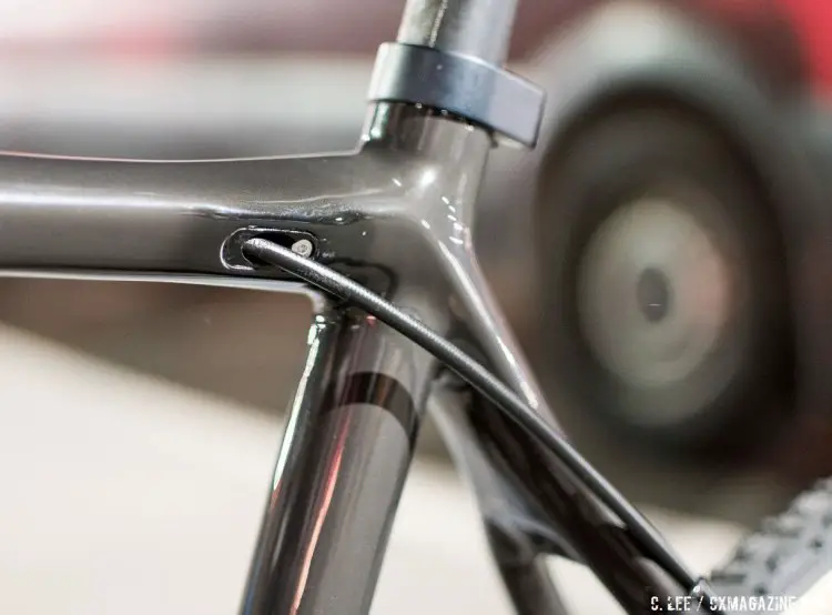 Top tube internal routing for the rear brake hose. Sophie de Boer's CrossVegas World Cup-winning "mystery" cyclocross bike - a Bailey / Louis Garneau / Alan. © C. Lee / Cyclocross Magazine