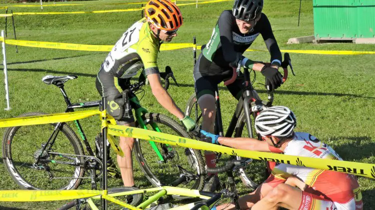 Post-race Wisconsin Nice extends to the cyclocross track, as Stelljes, Neff, and Matter share congrats after their epic battle. (Photo: Zach Schuster)