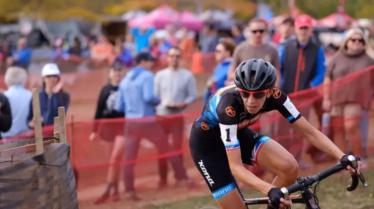 Helen Wyman at the GP of Gloucester controls the pace from the front during Sunday's race. photo: GPGloucester