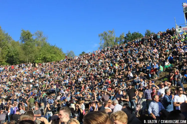 The crowds in the bowl at the 2016 Superprestige Zonhoven never disappoint. Elite Men's race. © Bart Hazen / Cyclocross Magazine