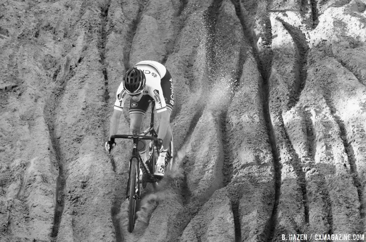 The ruts were big enough to swallow small children, but the 2016 World Champ floated above. 2016 Superprestige Zonhoven - men's race. © Bart Hazen / Cyclocross Magazine