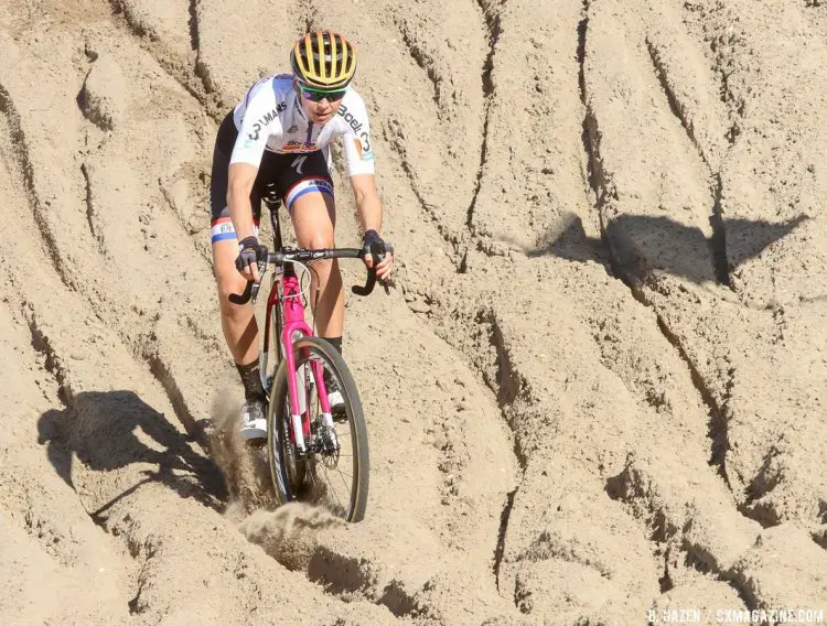 Just one wrong turn can send you over the bars, as Nikki Brammeier is about to find out. 2016 Superprestige Zonhoven women's race. © Bart Hazen / Cyclocross Magazine