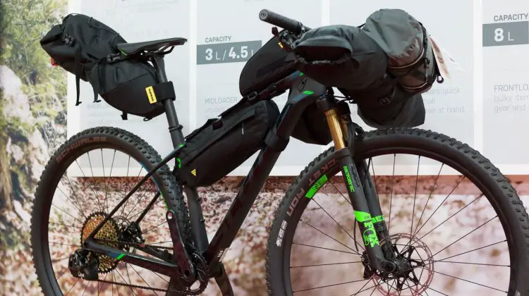 Topeak has entered the bikepacking market, and has frame bags, saddle bags and handlebar options to carry all you need for an overnight adventure. Interbike 2016 © Cyclocross Magazine