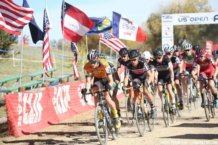 Ellwood leads the start of the U23 race. US Open of Cyclocross UCI C2 Day 2. © Cathy Fegan Kim / Cyclocross Magazine