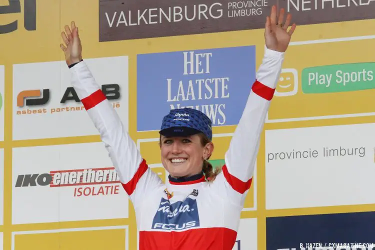 Ellen Noble retains her U23 leader's jersey. 2016 Valkenburg Cyclocross World Cup Elite Women. © B. Hazen / Cyclocross Magazine