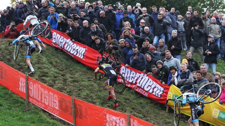 There were several tough, steep run-ups on the day. 2016 Valkenburg Cyclocross World Cup Elite Men. © B. Hazen / Cyclocross Magazine