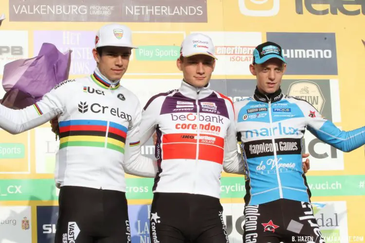 van Aert, van der Poel and Vanthourenhout. 2016 Valkenburg Cyclocross World Cup Elite Men. © B. Hazen / Cyclocross Magazine