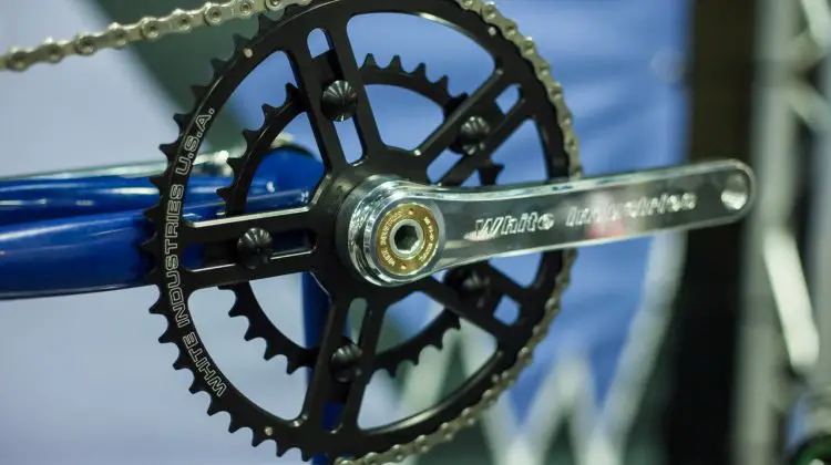 The White Industries R30 crank is one of three new crank offerings debuted at Interbike 2016. The crank arms and spindle (no rings) weigh in at 560g with a retail price of $300 USD. © Cyclocross Magazine