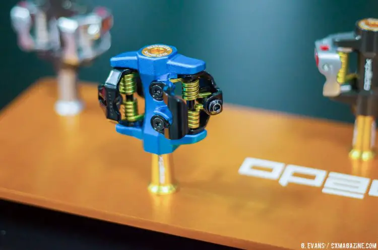 Xpedo were showing off their new CXR PRO pedals at Interbike 2016. The pedals are offered in either this blue/gold colorway, or in a more subdued black/gold finish. © Cyclocross Magazine