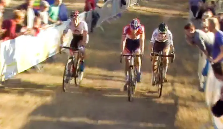 2016 Superprestige Zonhoven Elite Men - Wout van Aert vs. Mathieu van der Poel, joined briefly by Laurens Sweeck