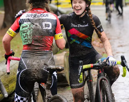 Post race smiles and laughs abound at the 2016 Woodland Park MFG Series Finale. © Geoffrey Crofoot