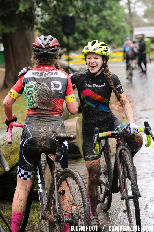 Post race smiles and laughs abound at the 2016 Woodland Park MFG Series Finale. © Geoffrey Crofoot