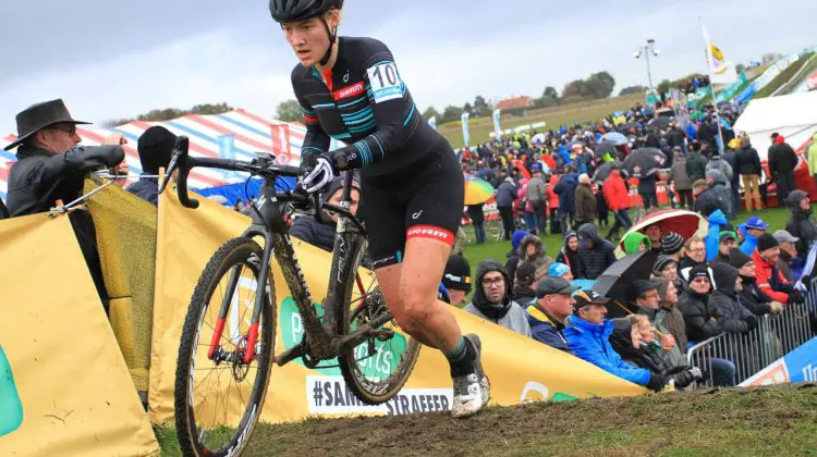 Elle Anderson racing her second race of the weekend, after fourth in Saturday's Waaslandcross. 2016 Superprestige Ruddervoorde cyclocross race, Elite Women. © B. Hazen / Cyclocross Magazine