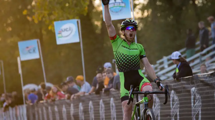 Stephen Hyde celebrates his dominant performance at the Derby City Cup. © Wil Matthews