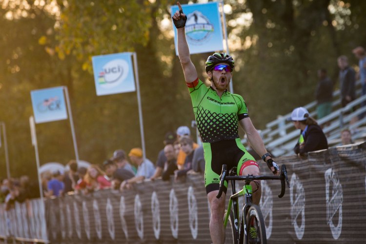 Stephen Hyde celebrates his dominant performance at the Derby City Cup. © Wil Matthews