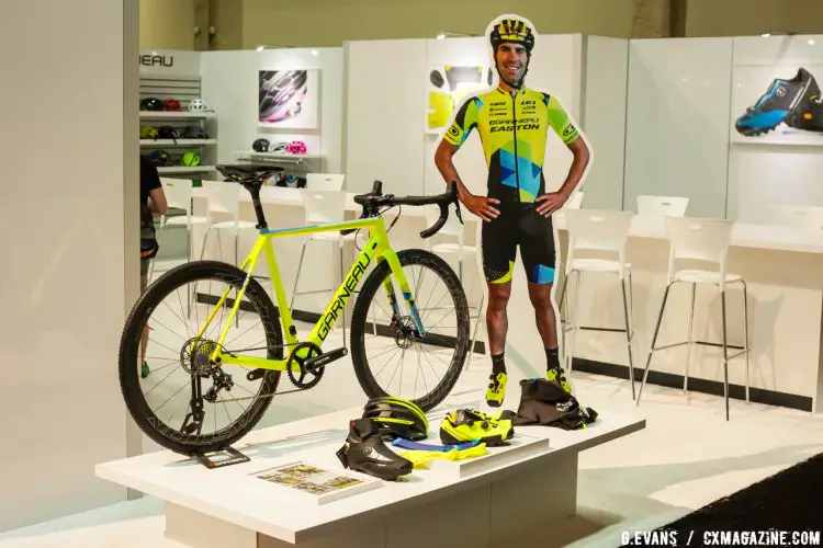 Craig Richey and his life-size cutouts sport the Copper T-Flex shoe to match the neon bikes and kit. © Cyclocross Magazine