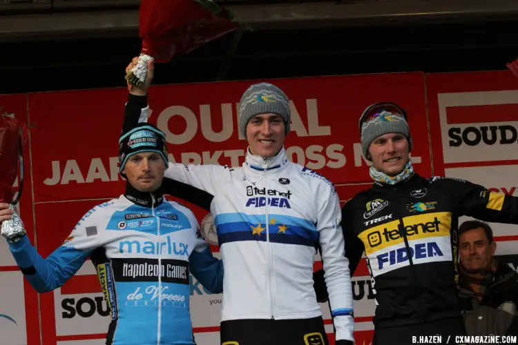 Jaarmarktcross in Niel Podium: Toon Aerts (first), Kevin Pauwels (second), Corne van Kessel (third) © B. Hazen / Cyclocross Magazine