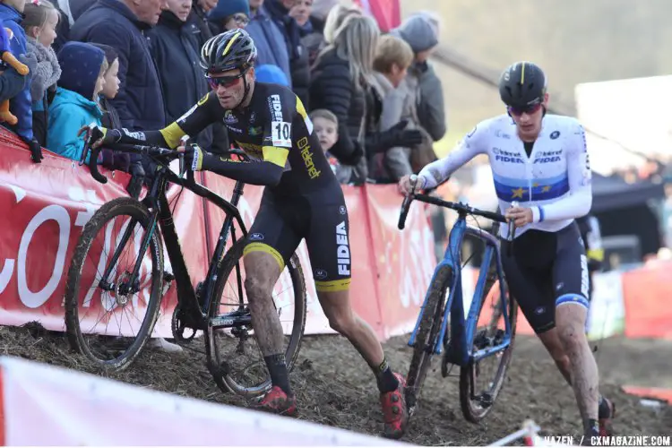 Jim Aernouts leads teammate Toon Aerts. © B. Hazen / Cyclocross Magazine