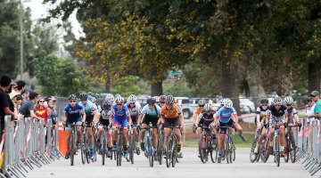 The start of the women's race at the 2016 CXLA Cyclocross Day 1, as Courtenay McFadden misses her pedal. © C. Fegan Kim. Cyclocross Magazine