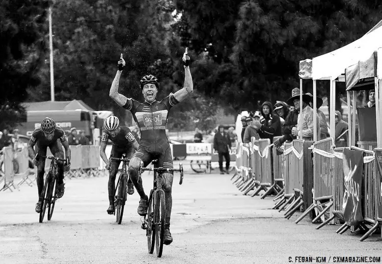 Maxx Chance celebrates his U23 win. 2016 CXLA Day 2. © Cathy Fegan-Kim / Cyclocross Magazine