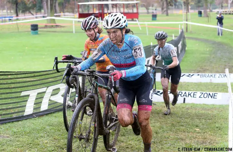 McFadden enjoying the Seattle-like conditions. 2016 CXLA Day 2. © Cathy Fegan-Kim / Cyclocross Magazine