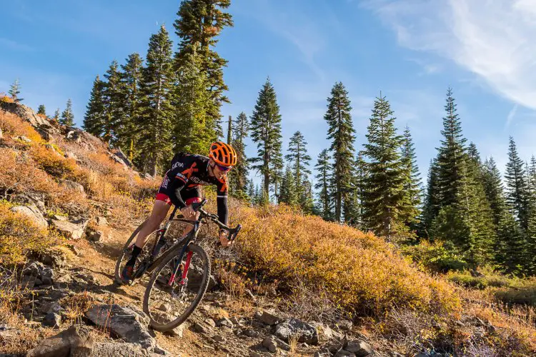 John Proppe attempting to find the limits of the Devinci Hatchet Carbon gravel bike. © C. Meagher