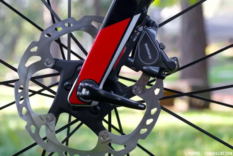 The Devinci Carbon Super Leggera fork features internal routing, a disc  brake flat mount and a 12mm thru axle. 2017 Devinci Hatchet Carbon gravel  bike. © Cyclocross Magazine - Cyclocross Magazine -