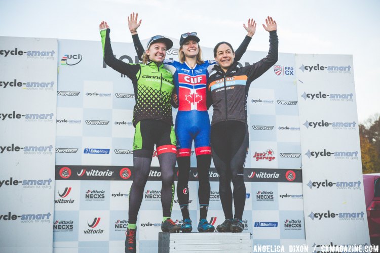 Elite Women's Podium - Rochette (first), White (second) and Anthony (third) Day 1 of the 2016 Northampton International. © Angelica Dixon