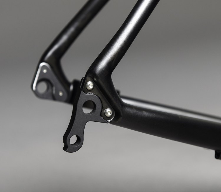 Custom layup, replaceable dropouts and hangers, and thru axles. photo: Kelson Bikes studio shot courtesy of DNA Cycling out of Utah.