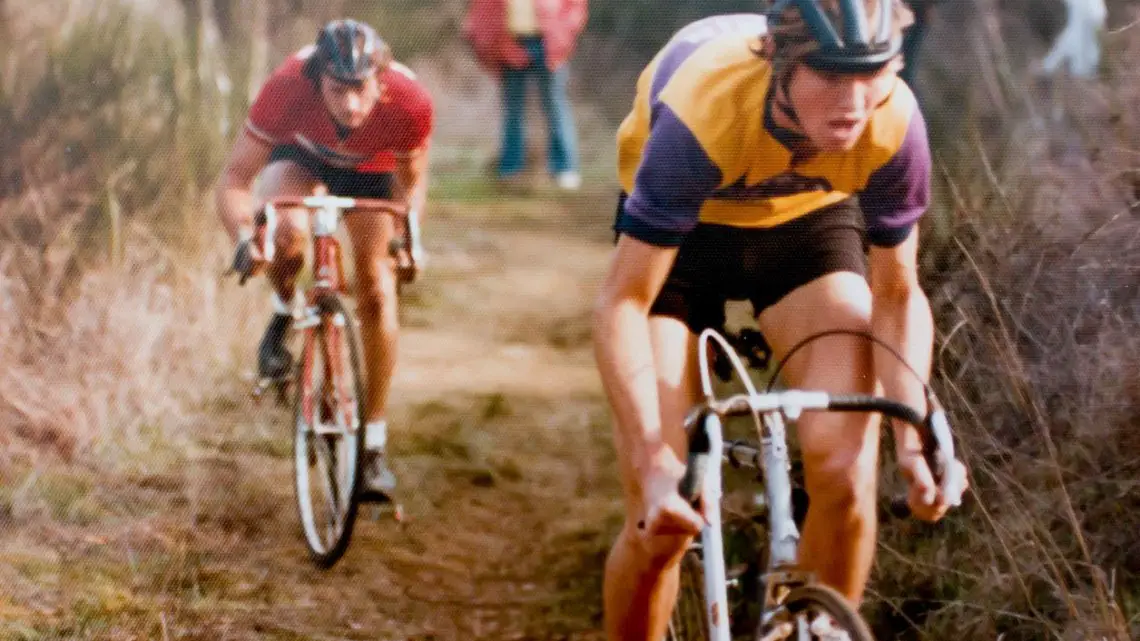 Laurence Malone and Dannie Nall leading the race up the climb. Mill Valley Cyclocross. December 1, 1974. © Hermann Schmidtke