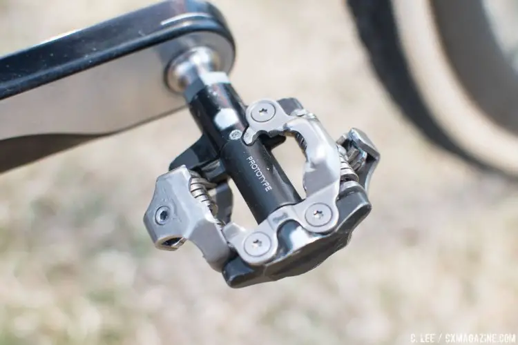 Quinten Hermans' Trek Boone cyclocross bike featured Shimano prototype SPD pedals optimized for mud clearance, not shoe stability. © C. Lee / Cyclocross Magazine
